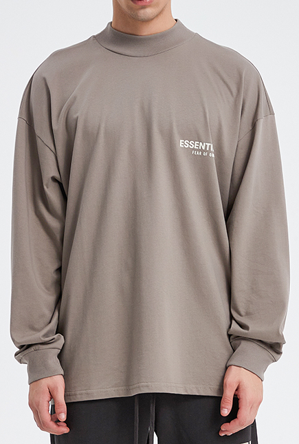 窄领长袖T恤 灰褐色